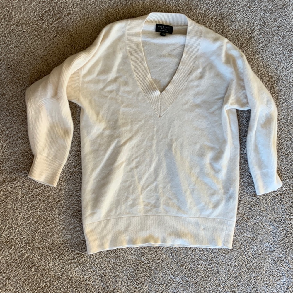 rag & bone | Cream Cashmere Vneck Sweater